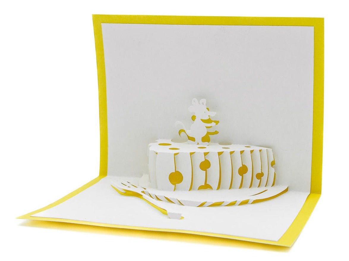Cheesy Delight 3D Pop Up Card with Adorable Mouse - Quirky Greeting for Cheese Lovers, Mice Enthusiasts, Fun Stationery Gift