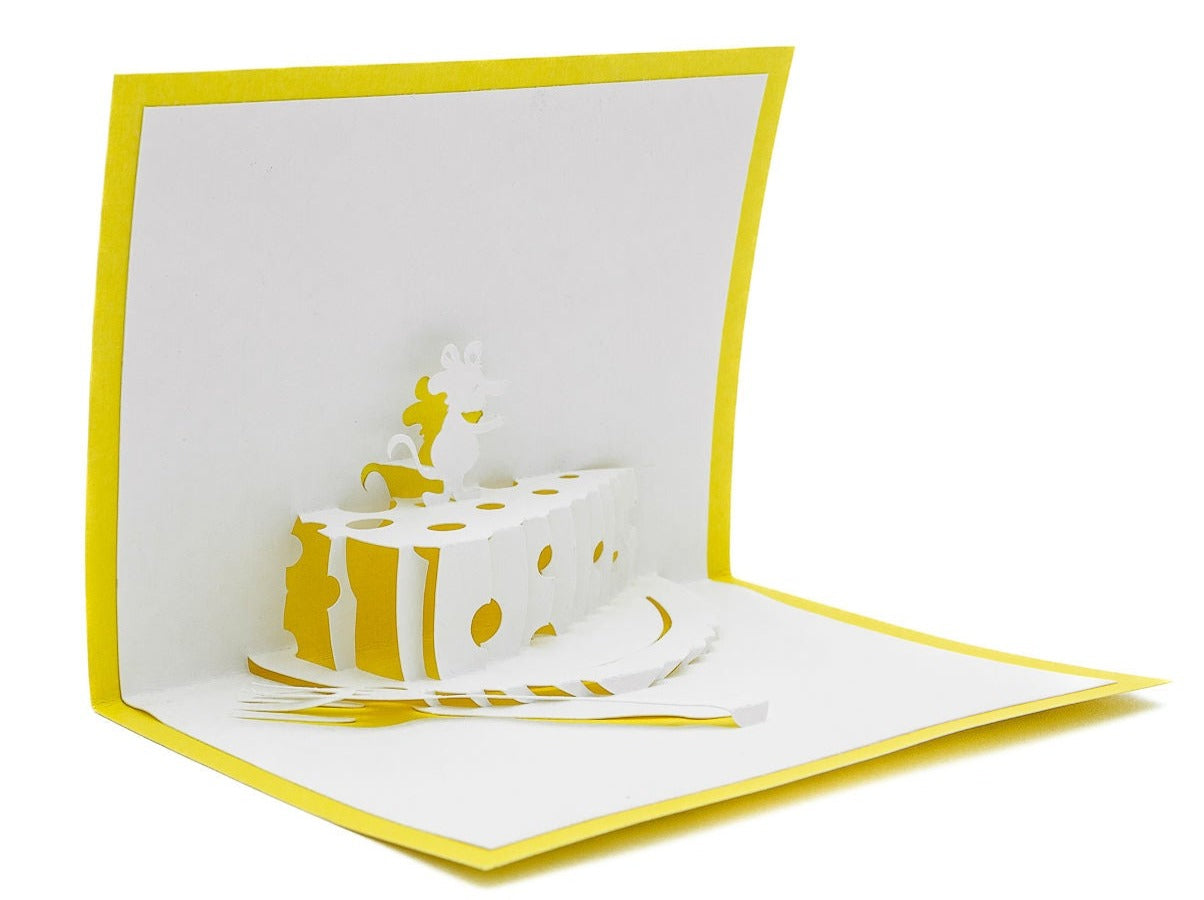 Cheesy Delight 3D Pop Up Card with Adorable Mouse - Quirky Greeting for Cheese Lovers, Mice Enthusiasts, Fun Stationery Gift