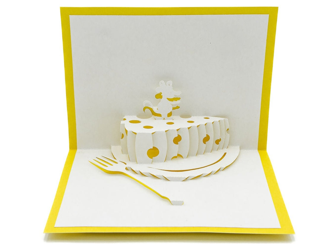 Cheesy Delight 3D Pop Up Card with Adorable Mouse - Quirky Greeting for Cheese Lovers, Mice Enthusiasts, Fun Stationery Gift