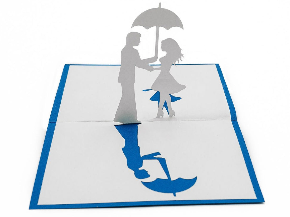 Couple in Love Pop Up Card: Romantic Handmade 3D Singing in Rain Anniversary Gift, Unique Umbrella Theme