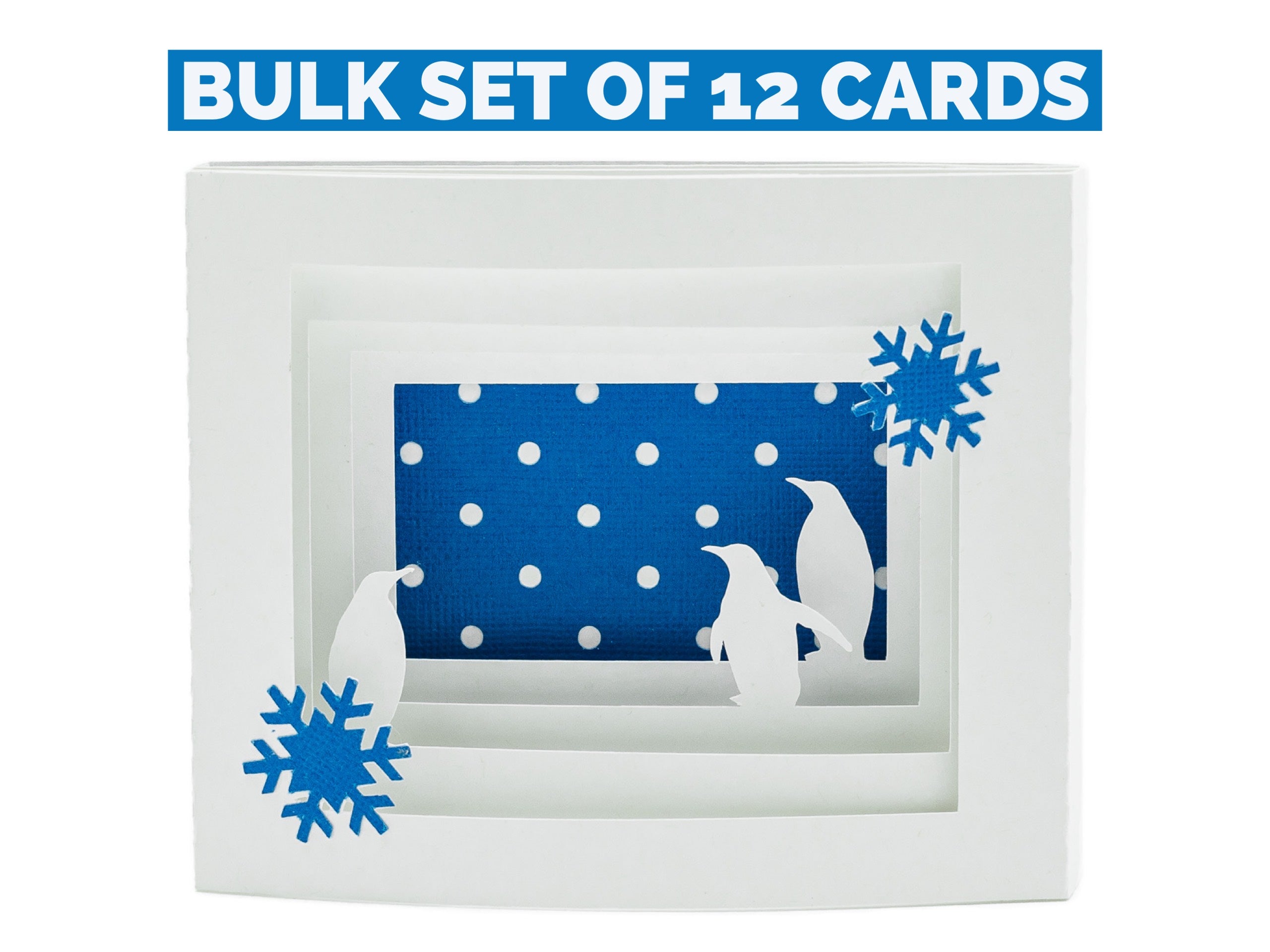 Bulk Set of 12 Winter Holiday Penguins Shadow Box Pop Up 3D Greeting Card