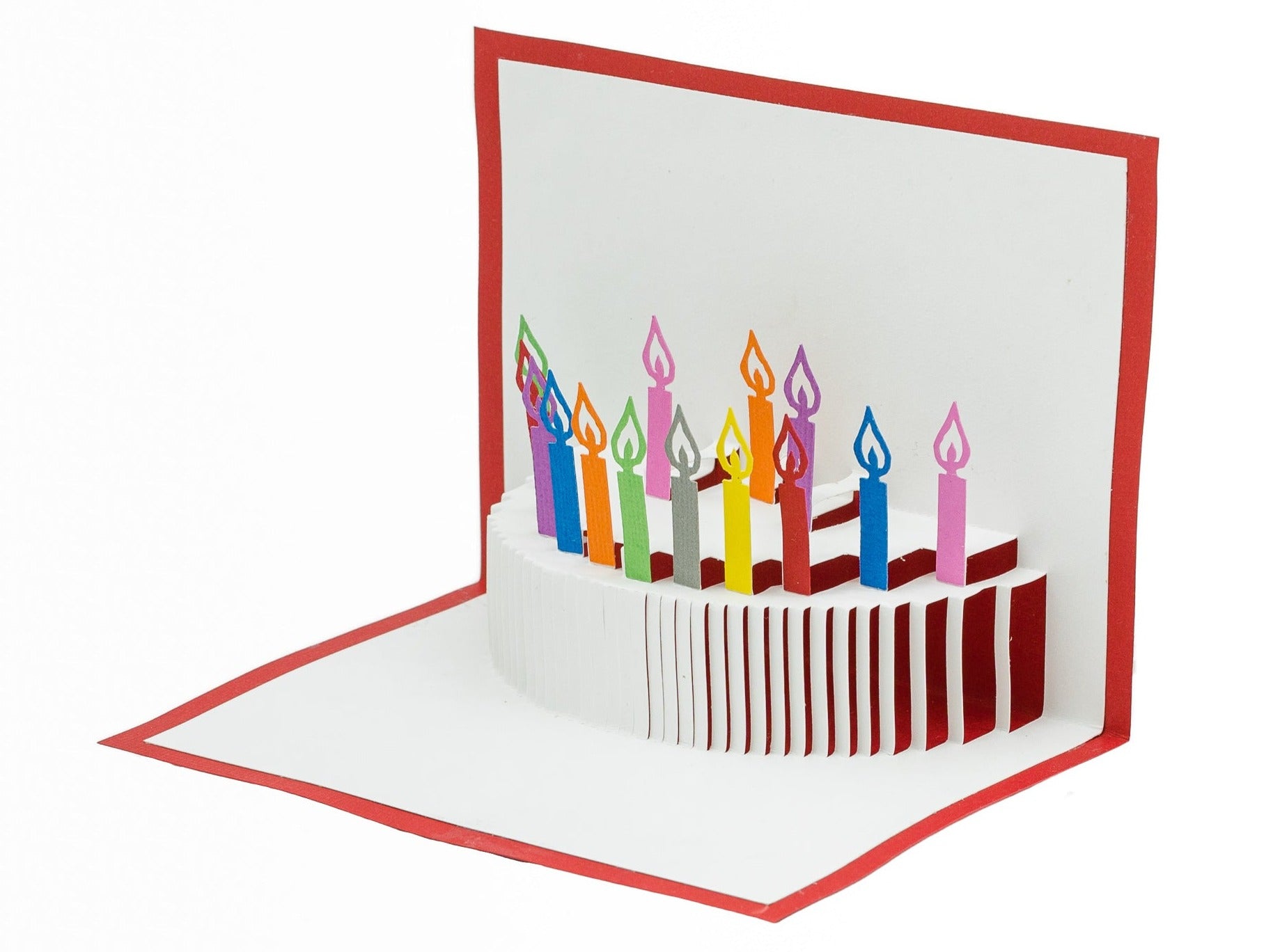 Birthday Cake Pop Up Card with Colorful Rainbow Candles - Vibrant Festive Celebration Greeting for All Ages