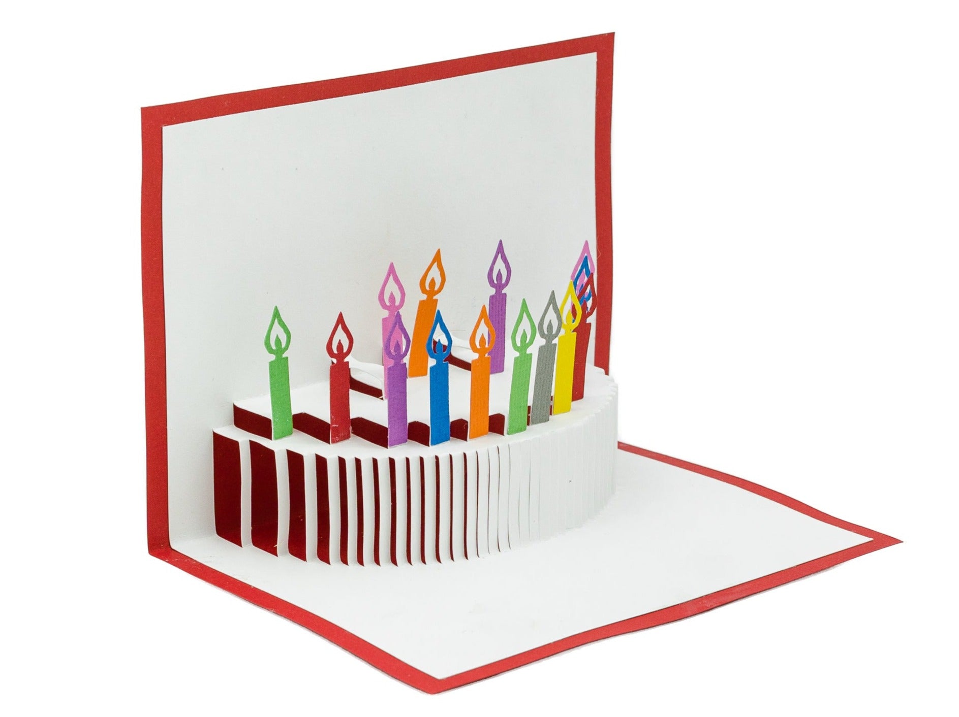 Birthday Cake Pop Up Card with Colorful Rainbow Candles - Vibrant Festive Celebration Greeting for All Ages