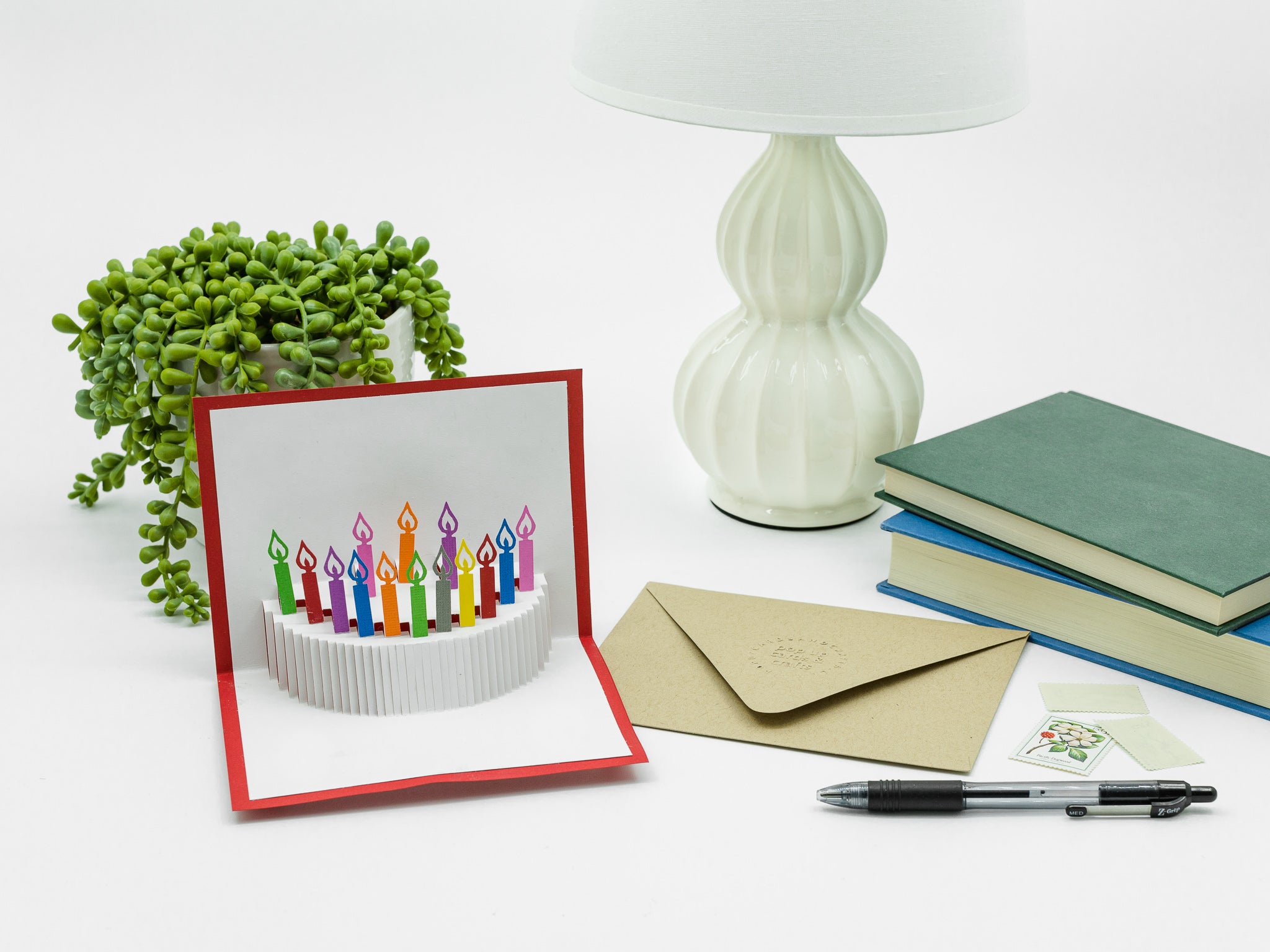 Birthday Cake Pop Up Card with Colorful Rainbow Candles - Vibrant Festive Celebration Greeting for All Ages