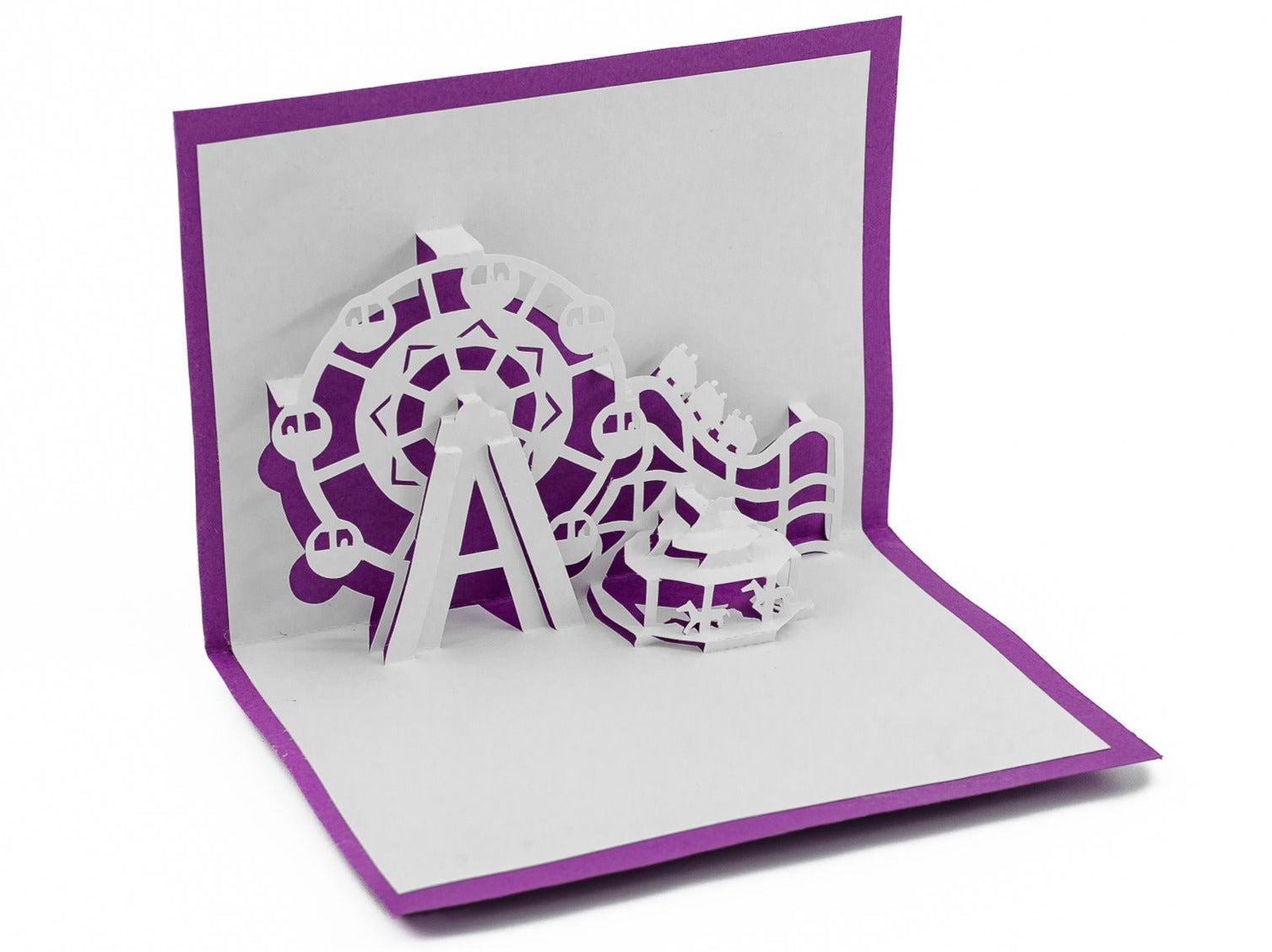 Amusement Park Pop Up Card: Handcrafted Vibrant Ferris Wheel & Roller Coaster Greeting for Birthdays
