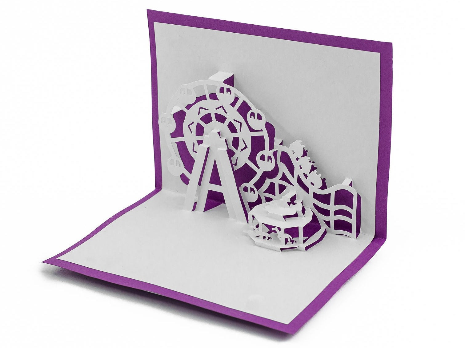Amusement Park Pop Up Card: Handcrafted Vibrant Ferris Wheel & Roller Coaster Greeting for Birthdays
