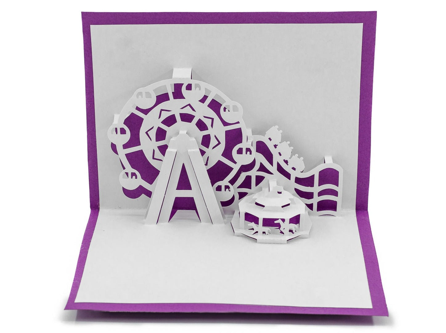 Amusement Park Pop Up Card: Handcrafted Vibrant Ferris Wheel & Roller Coaster Greeting for Birthdays