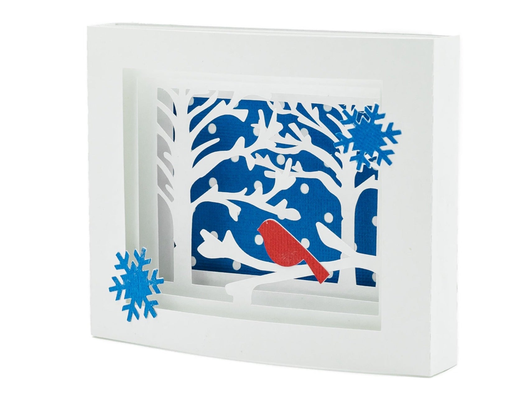 Bulk Set of 12 Winter Christmas Cardinal in Birch Tree Shadow Box Pop Up 3D Greeting Card