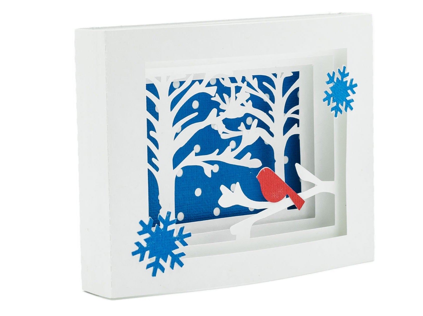 Bulk Set of 12 Winter Christmas Cardinal in Birch Tree Shadow Box Pop Up 3D Greeting Card