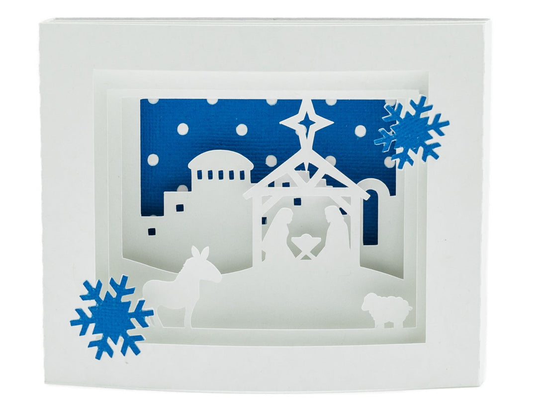 Nativity Silent Night Over Jerusalem Shadow Box, Pop Up 3D Christmas Card, Holiday Keepsake, Handcrafted Greeting Card