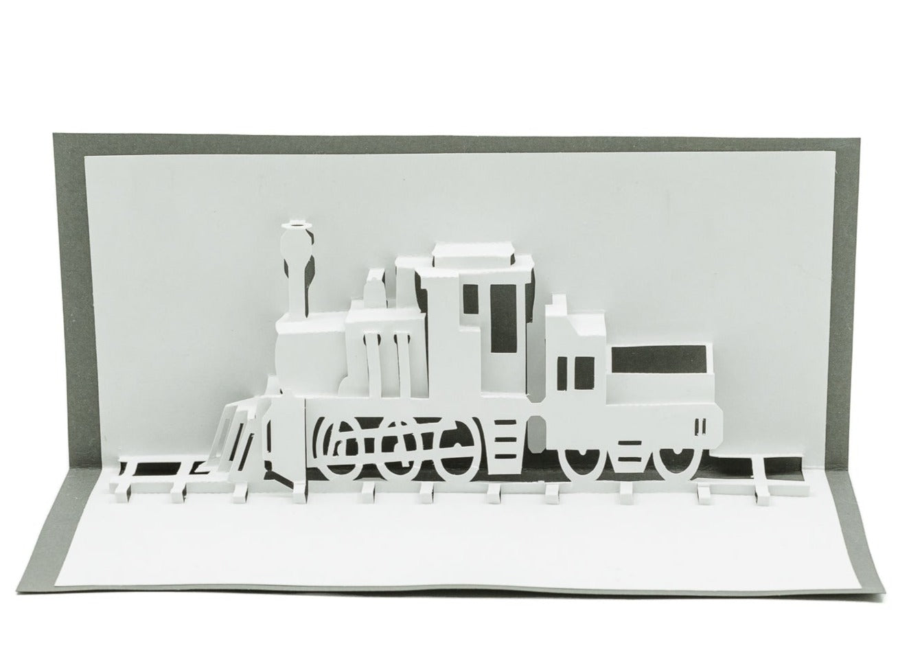 Locomotive 3D Pop Up Blank Card Card: Handmade Kirigami Design for Train Enthusiasts, Railfans & Birthdays