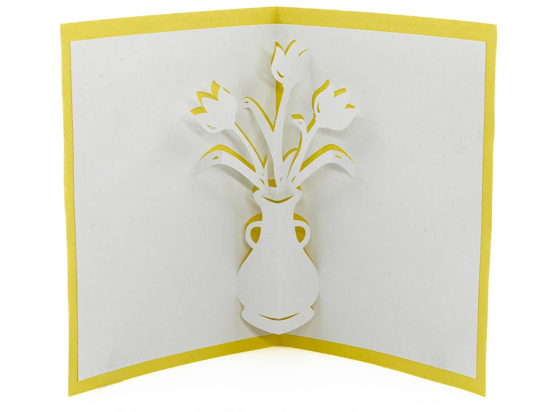 Springtime Tulip Flower Vase Pop Up Card, Floral Greeting Card, Unique Handmade Mother&