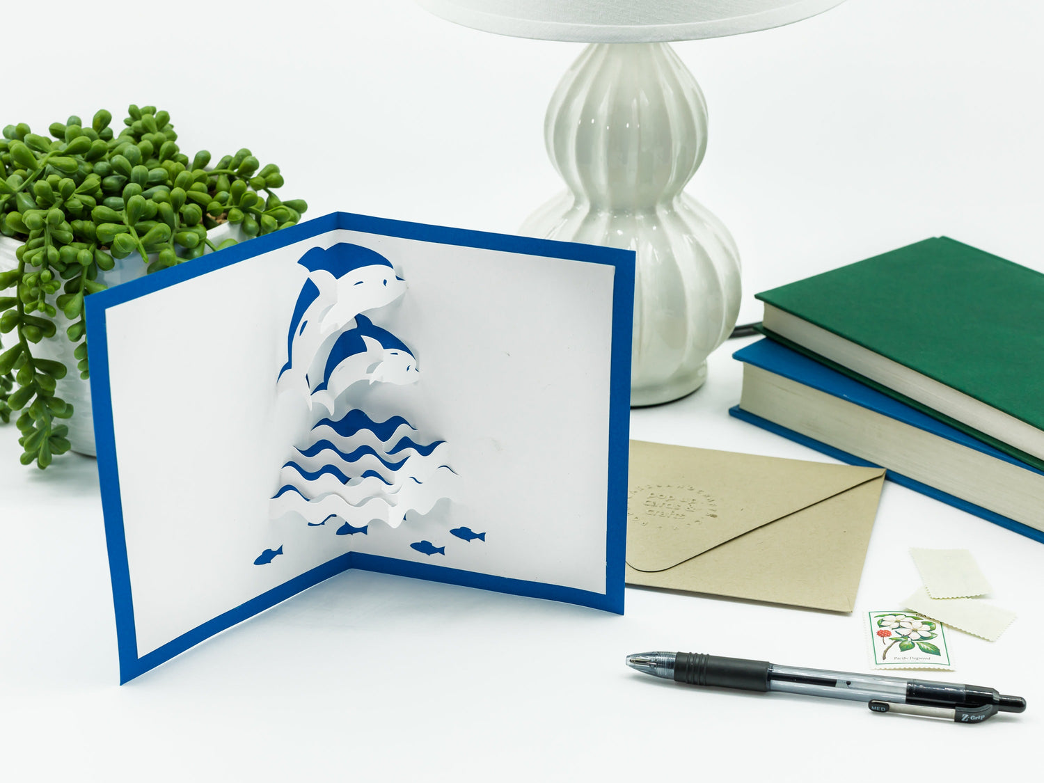 Dolphin 3D Pop Up Card: Ocean Theme, Marine Life Gift, Nautical Stationery, Blank Inside