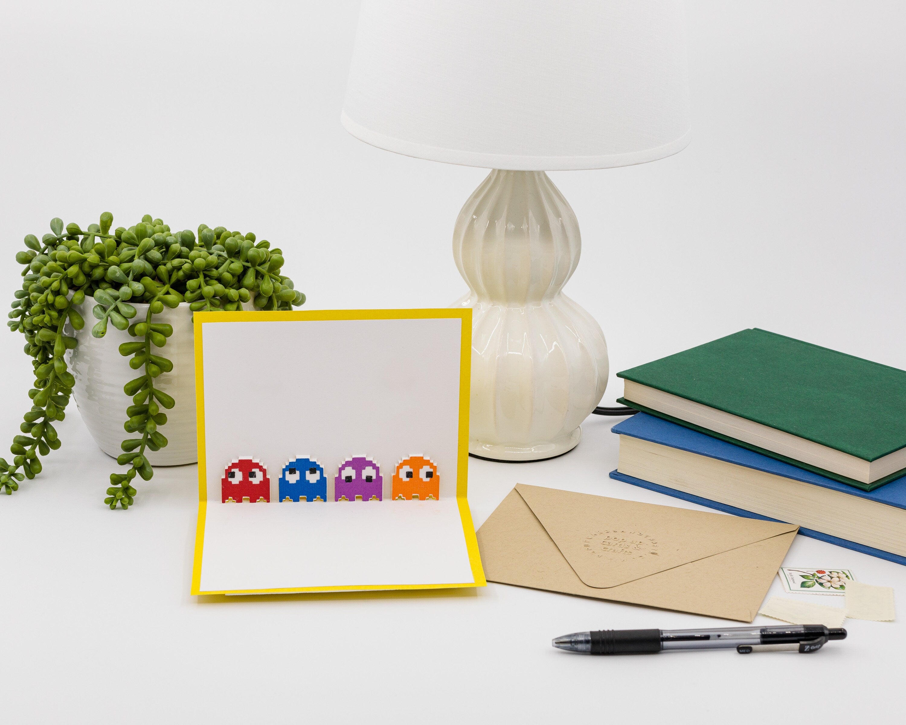 Pac-Man Four Ghosts 3D Pop Up Greeting Card - Retro 8-Bit Arcade Video Game Birthday Gift