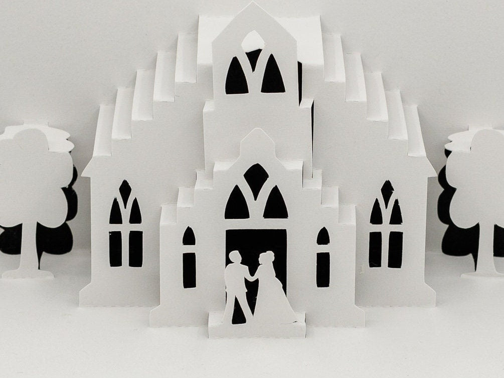 Wedding Chapel Elegant 3D Pop Up Card: Romantic Bride & Groom Greeting for Engagement Bridal Shower