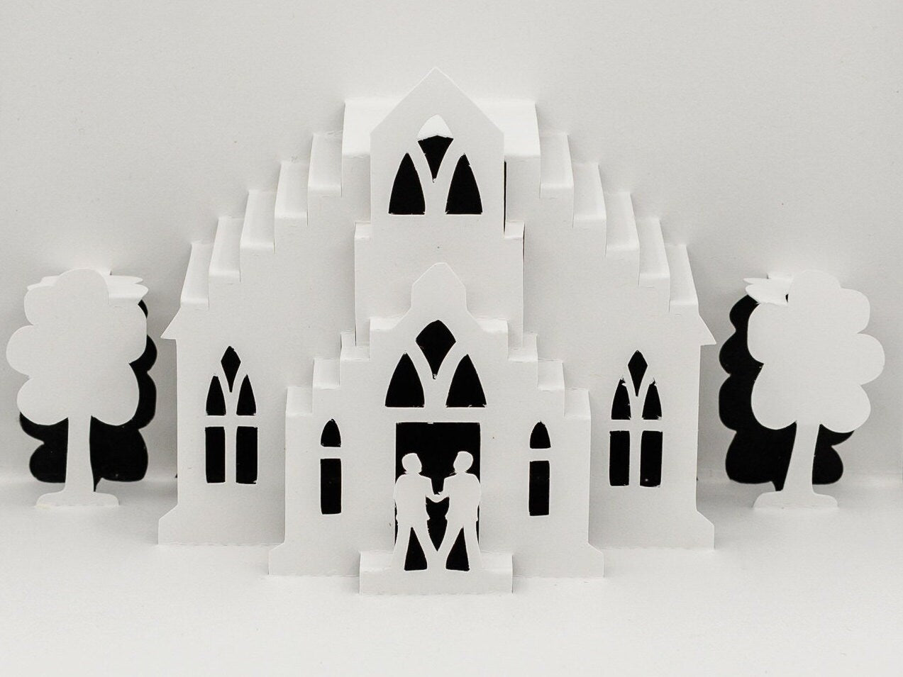 Gay Wedding Chapel 3D Pop Up Card Mr & Mr, LGBTQ Wedding Congratulations, Same Sex Couple, Two Grooms, Rainbow Love