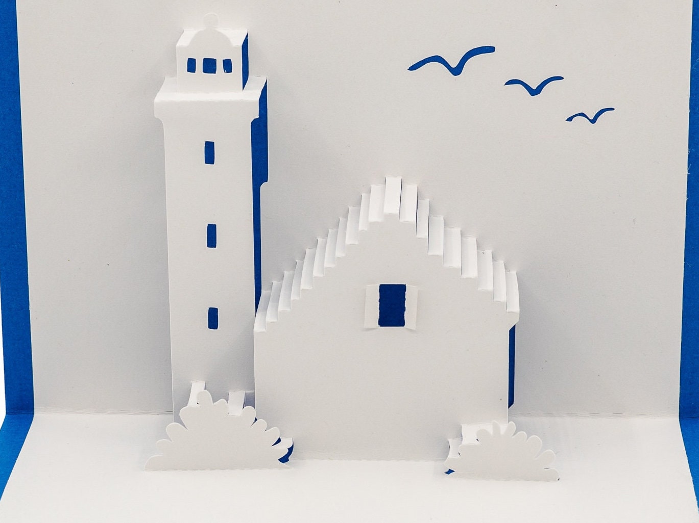 Lighthouse Handcrafted 3D Pop Up Card: Nautical Theme for Any Occasion, Beach House Seagulls Blank Inside