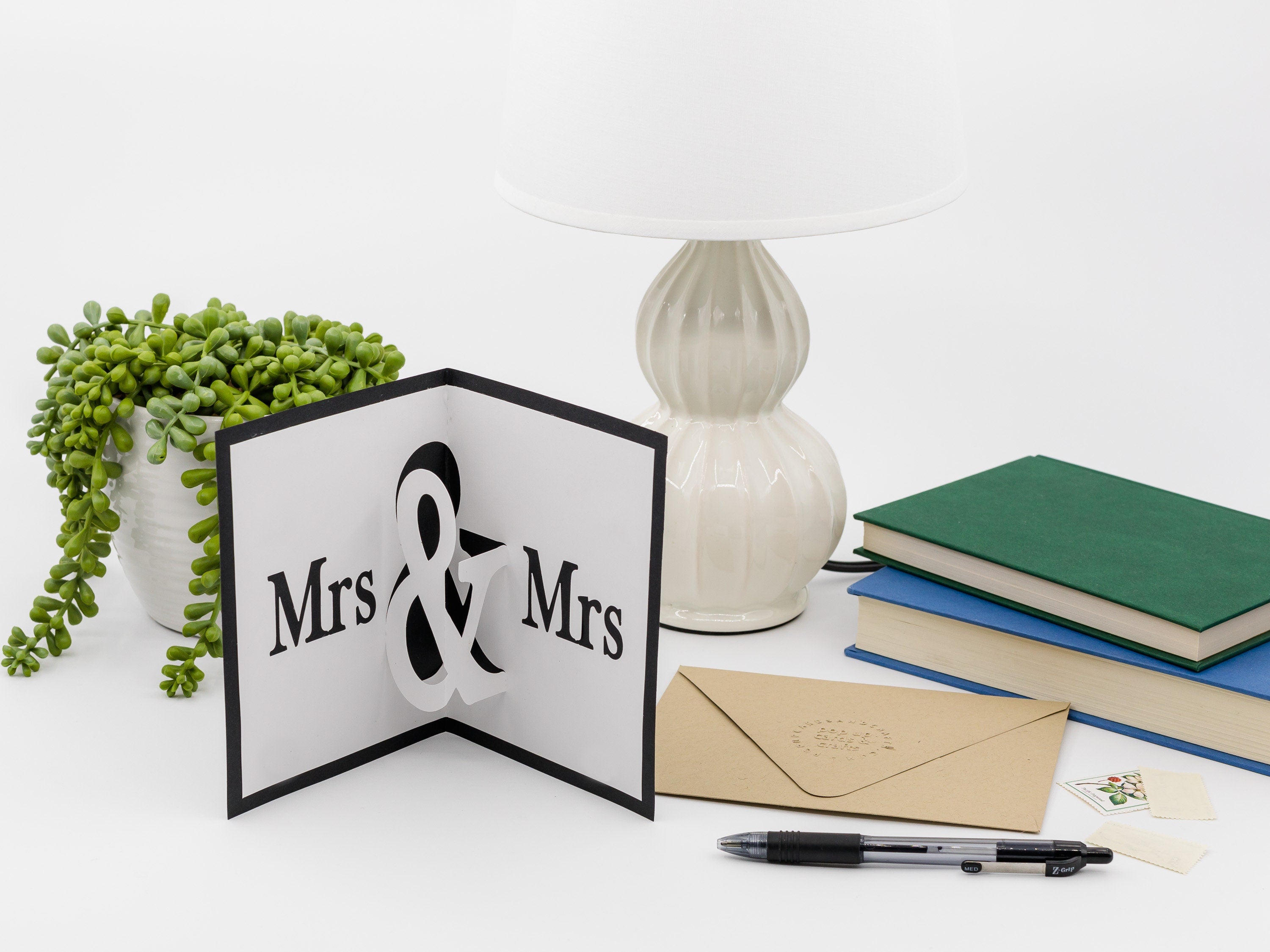 Mrs & Mrs Pop Up Greeting Card: Lesbian Wedding Congratulations, LGBTQ Celebration, Same-Sex Marriage Gift