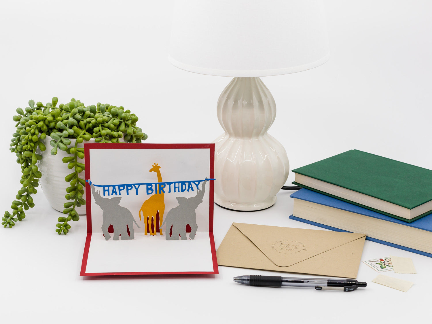 Circus Animal Happy Birthday 3D Pop Up Card: Elephant & Giraffe Gift for Kids, Carnival Lovers Zoo Enthusiasts