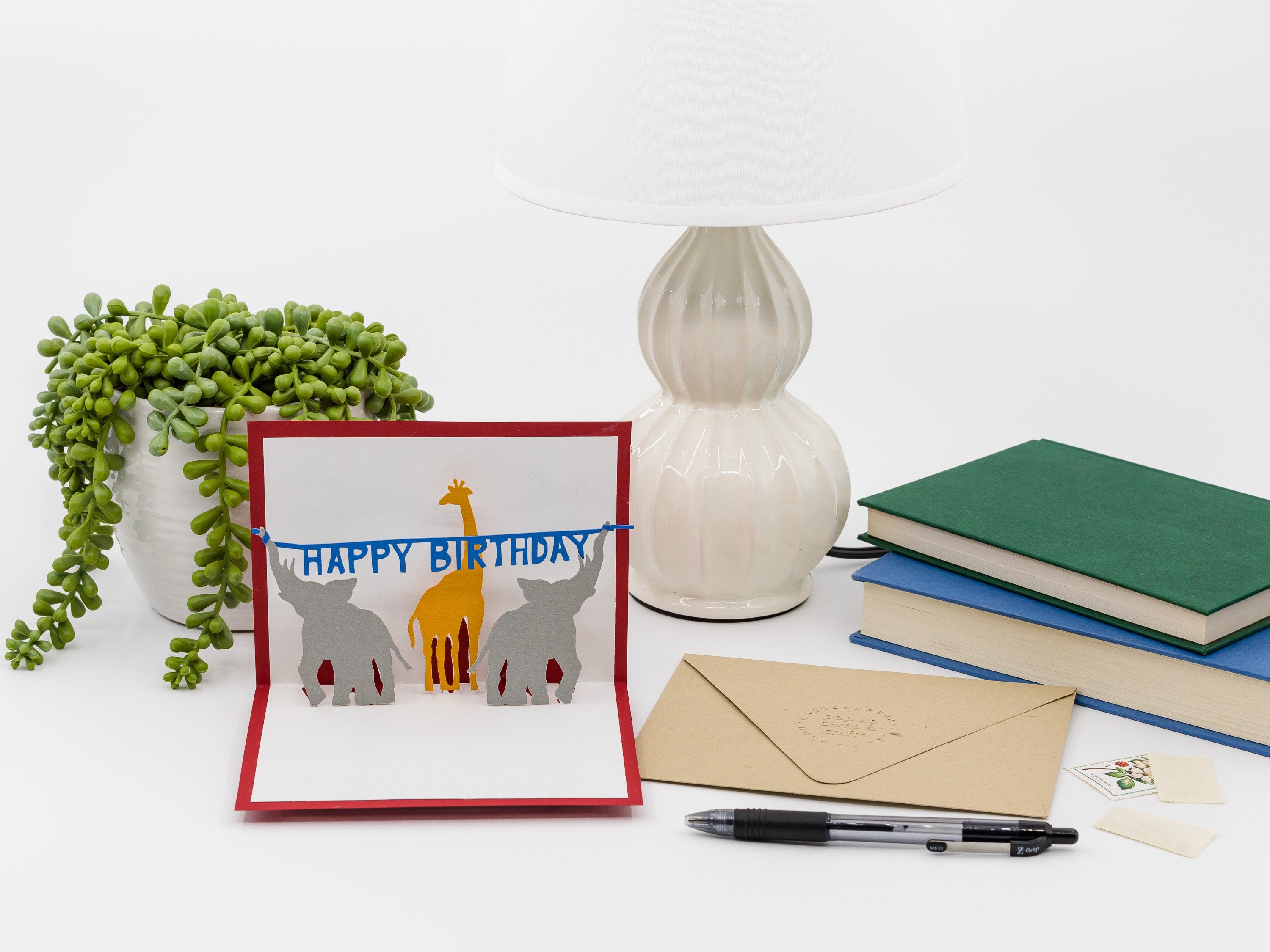 Circus Animal Happy Birthday 3D Pop Up Card: Elephant & Giraffe Gift for Kids, Carnival Lovers Zoo Enthusiasts