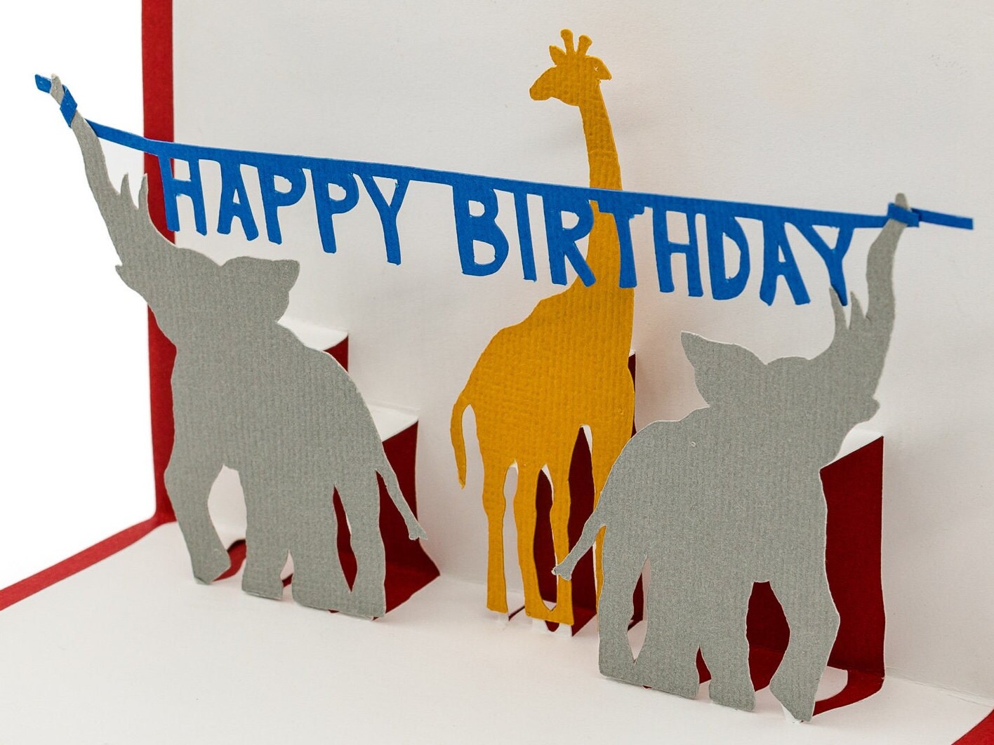 Circus Animal Happy Birthday 3D Pop Up Card: Elephant & Giraffe Gift for Kids, Carnival Lovers Zoo Enthusiasts