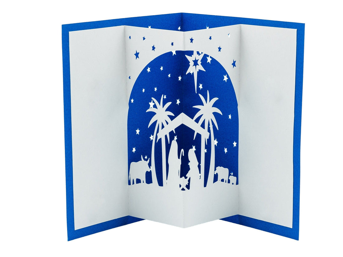Silent Night 3D Pop Up Nativity Scene Christmas Card: Peace on Earth Holiday Greeting with Baby Jesus Mary Joseph & Star