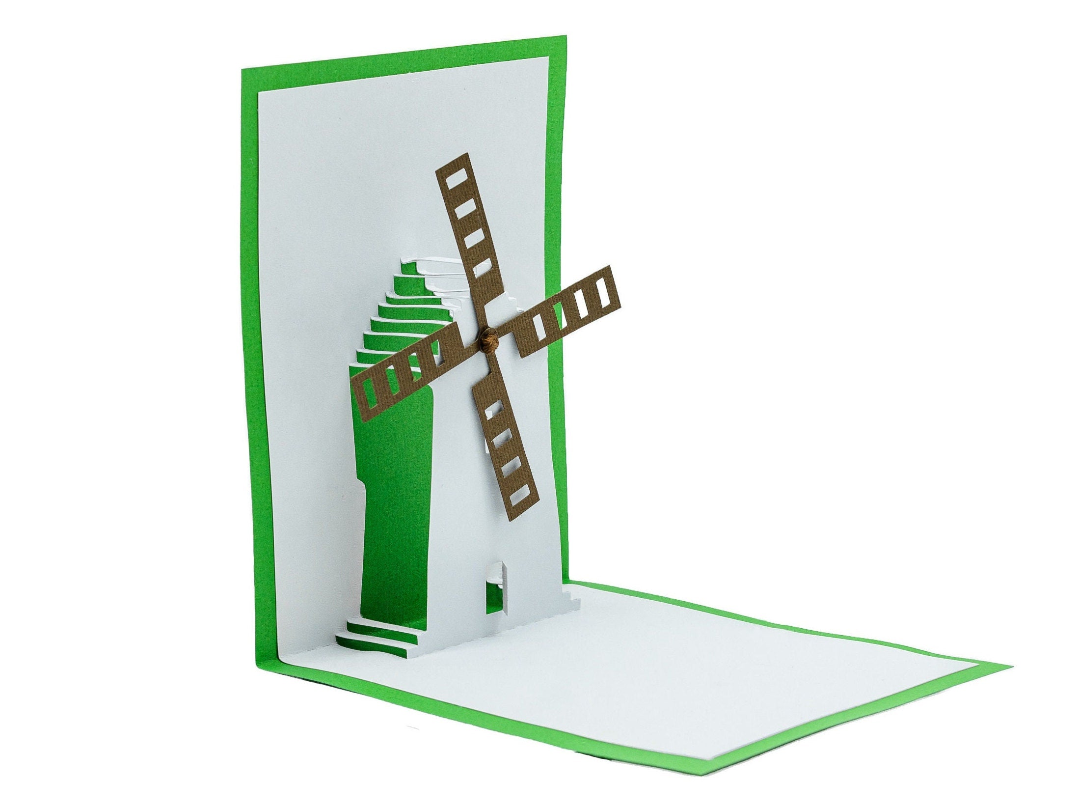 Windmill Movable 3D Pop Up Blank Greeting Card: Interactive Dutch Farm Landscape, Rustic Charm Handmade Gift Thank You Card
