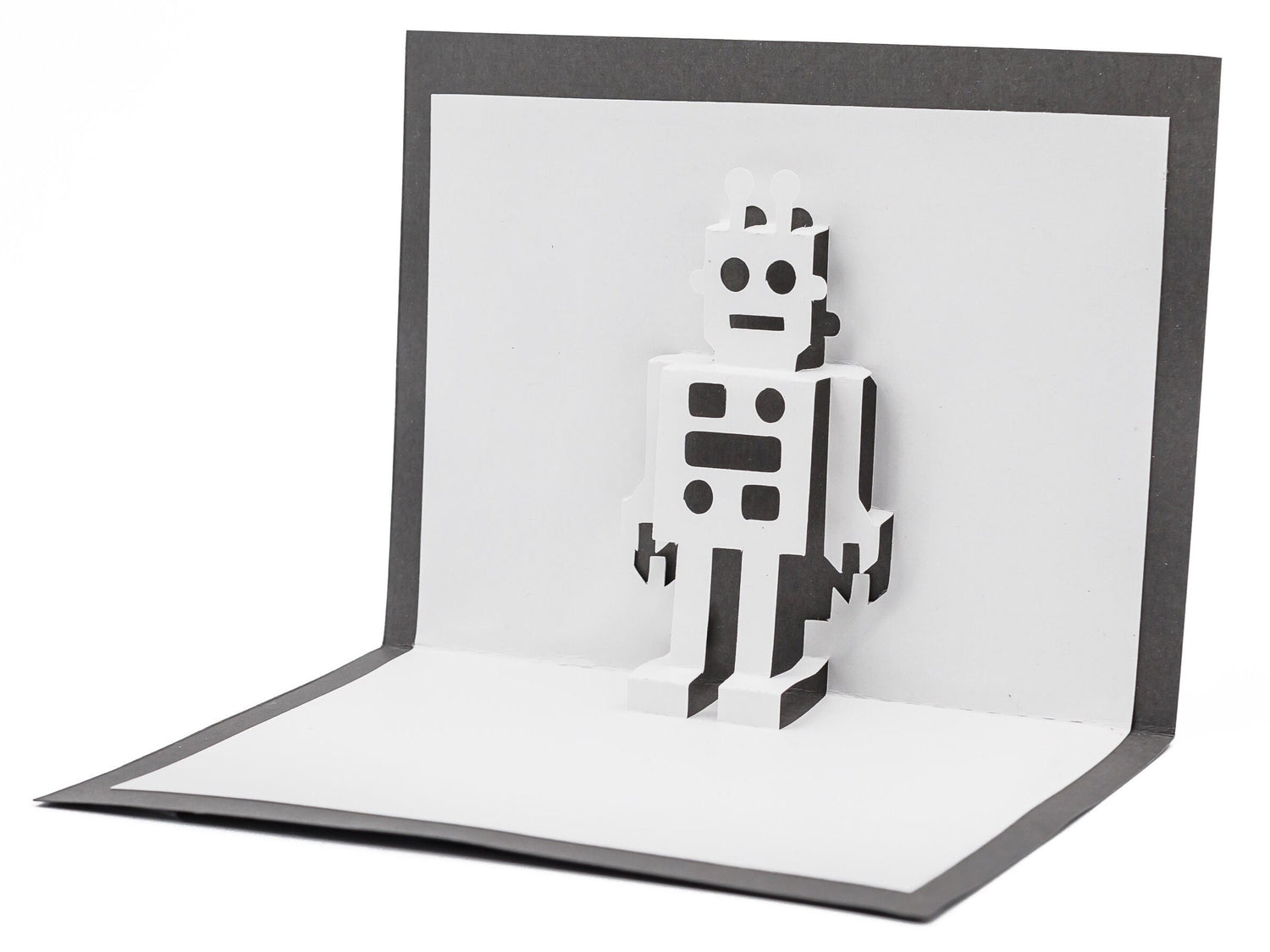 Retro Robot 3D Pop Up Blank Card for Him: Interactive Sci-Fi Design for Boys, Fathers Day, Customizable Futuristic Gift