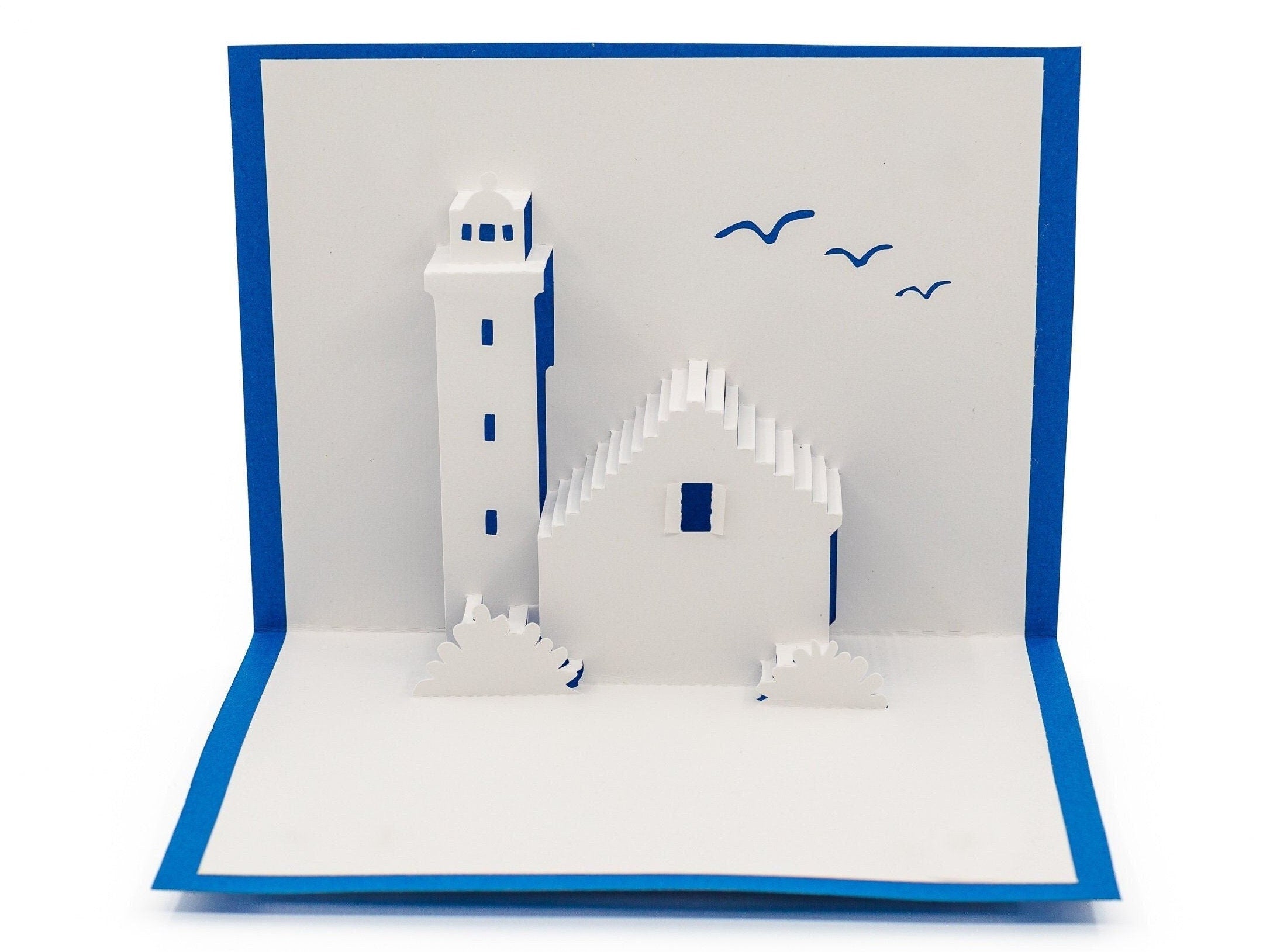 Lighthouse Handcrafted 3D Pop Up Card: Nautical Theme for Any Occasion, Beach House Seagulls Blank Inside