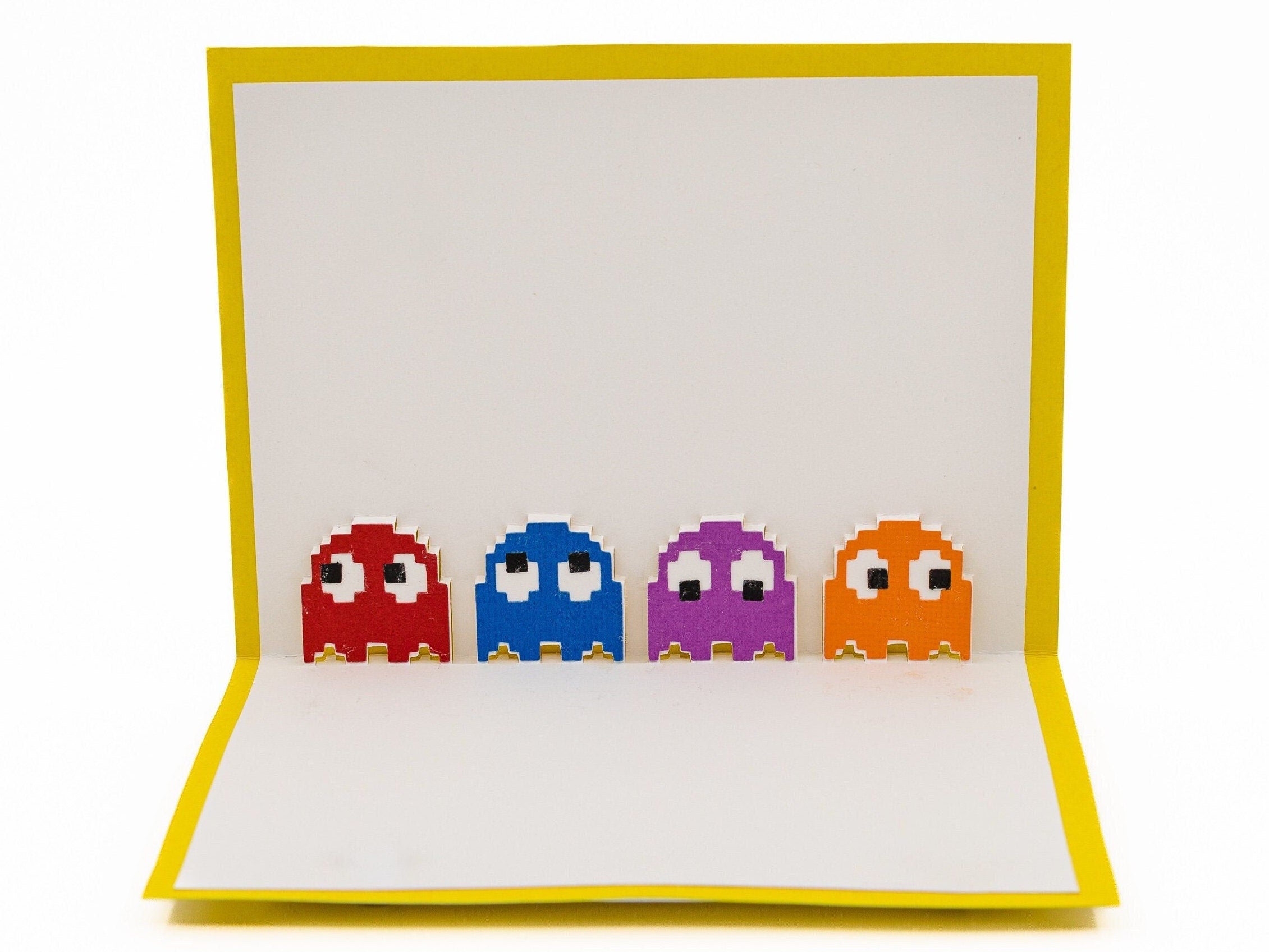 Pac-Man Four Ghosts 3D Pop Up Greeting Card - Retro 8-Bit Arcade Video Game Birthday Gift