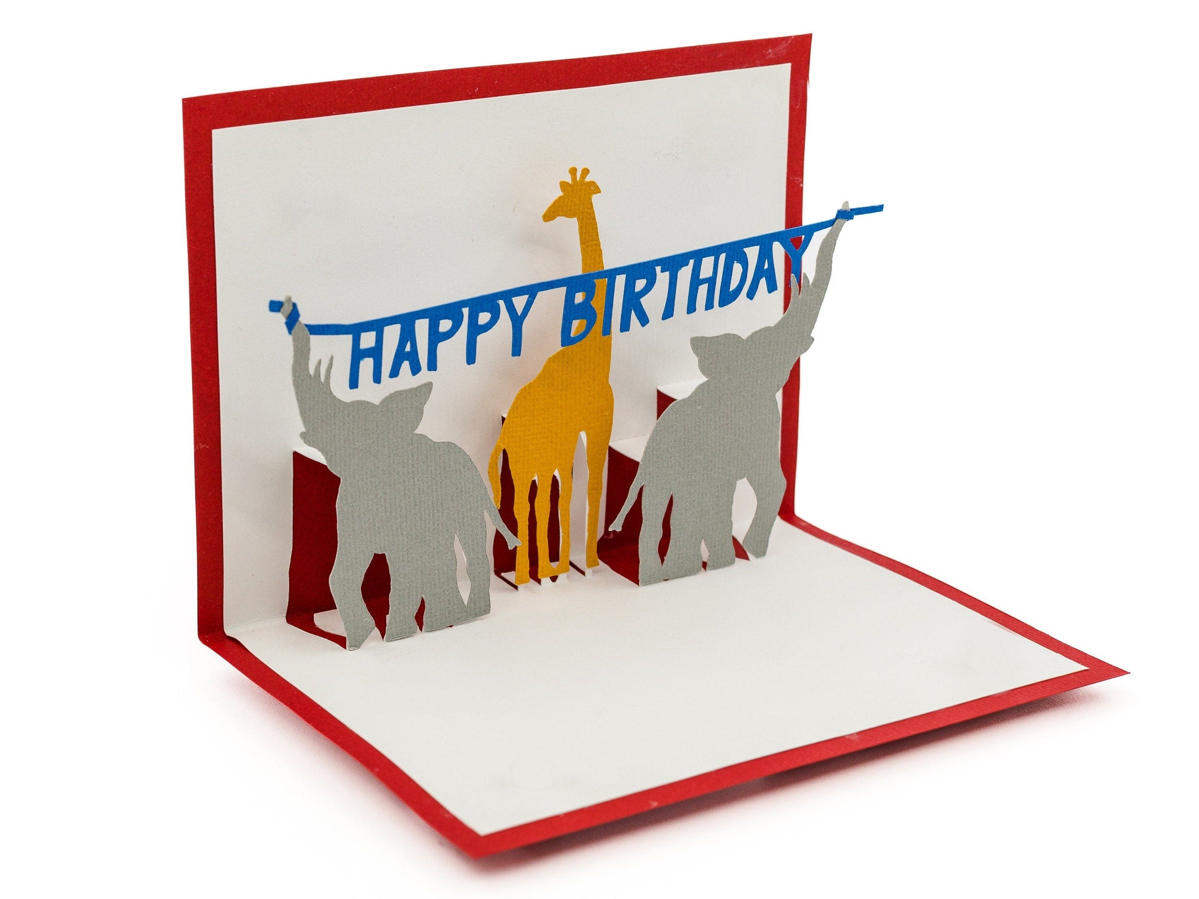 Circus Animal Happy Birthday 3D Pop Up Card: Elephant & Giraffe Gift for Kids, Carnival Lovers Zoo Enthusiasts
