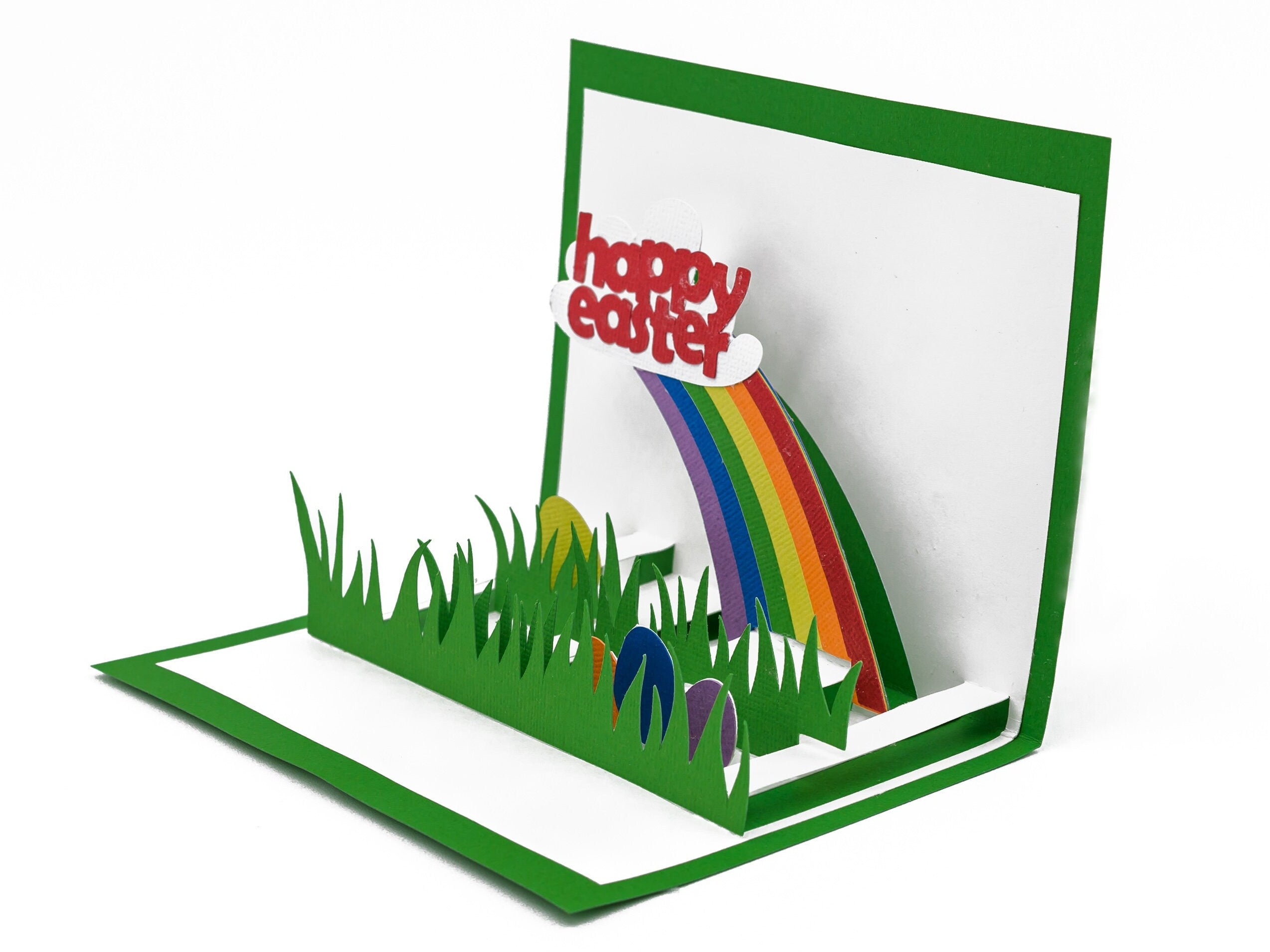 Happy Easter 3D Pop Up Greeting Card: Vibrant Rainbow Egg Hunt Adventure - Handmade Spring Celebration Gift