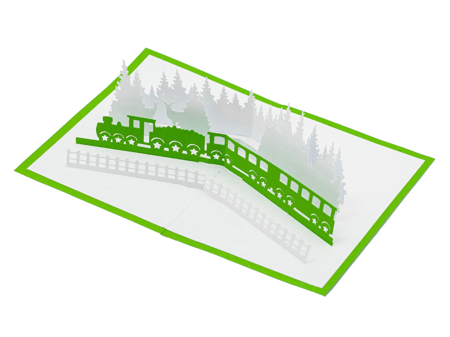 Winter Train 3D Pop Up Christmas Card with Enchanting Deer & Trees - Festive Holiday Seasons Greetings from Santa