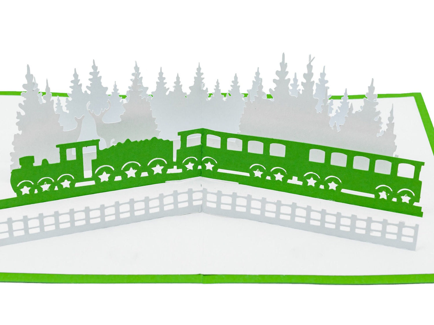 Winter Train 3D Pop Up Christmas Card with Enchanting Deer & Trees - Festive Holiday Seasons Greetings from Santa
