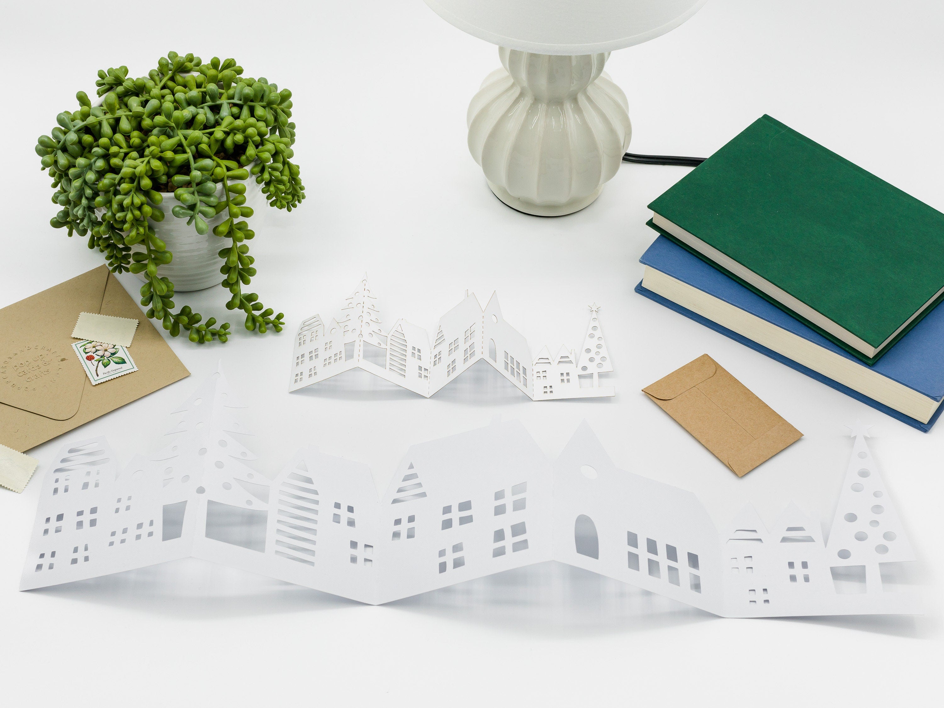 Winter Village Pop Up Enchanting 3D Christmas Card: Handmade Accordion Greeting for Cozy Holiday Scenes
