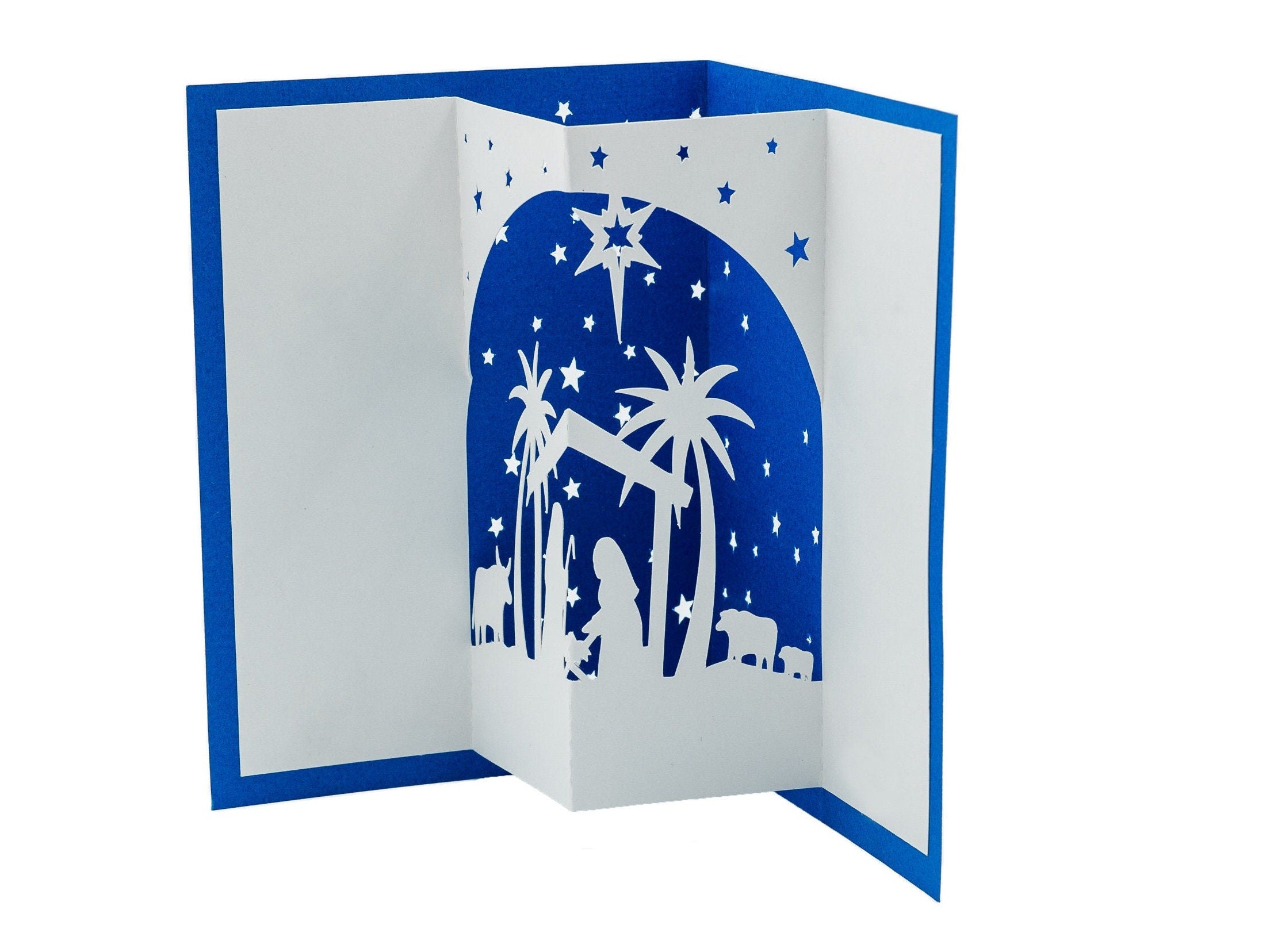 Silent Night 3D Pop Up Nativity Scene Christmas Card: Peace on Earth Holiday Greeting with Baby Jesus Mary Joseph & Star