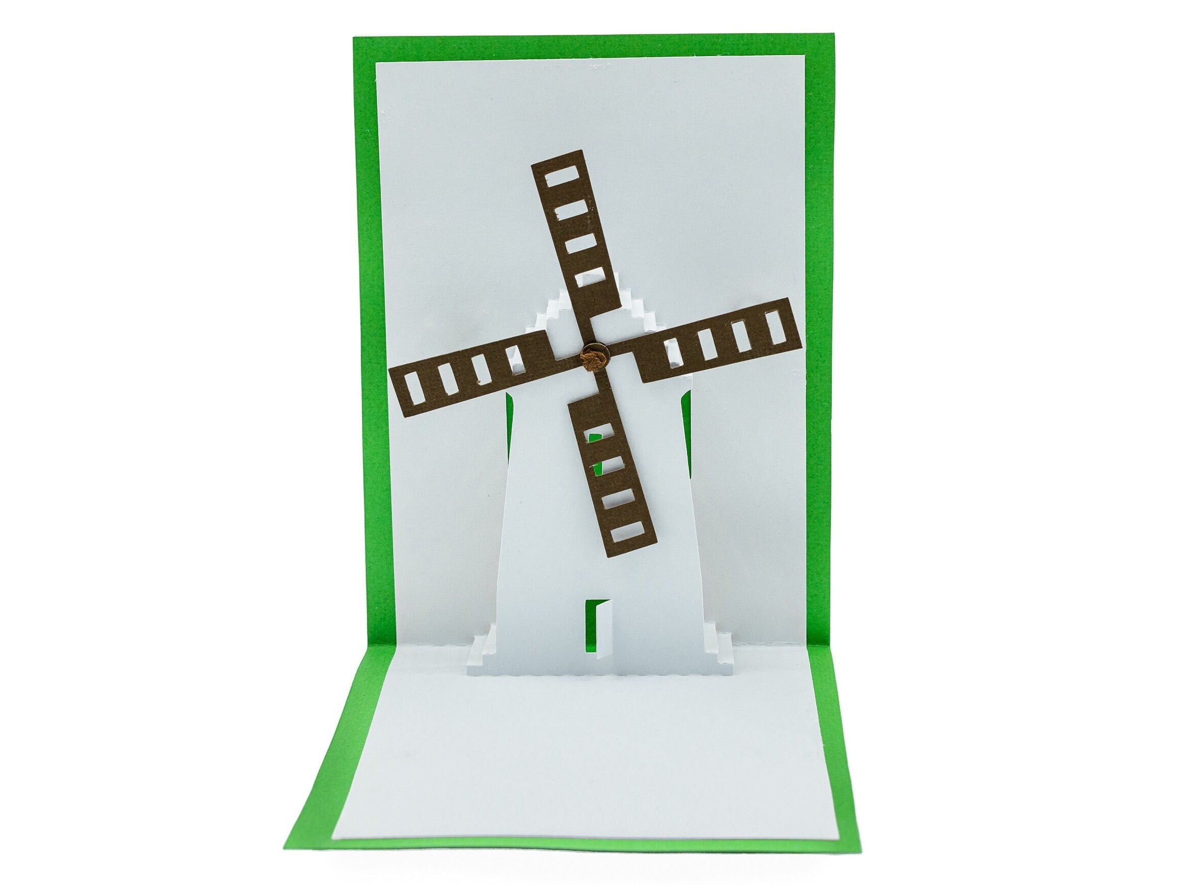 Windmill Movable 3D Pop Up Blank Greeting Card: Interactive Dutch Farm Landscape, Rustic Charm Handmade Gift Thank You Card