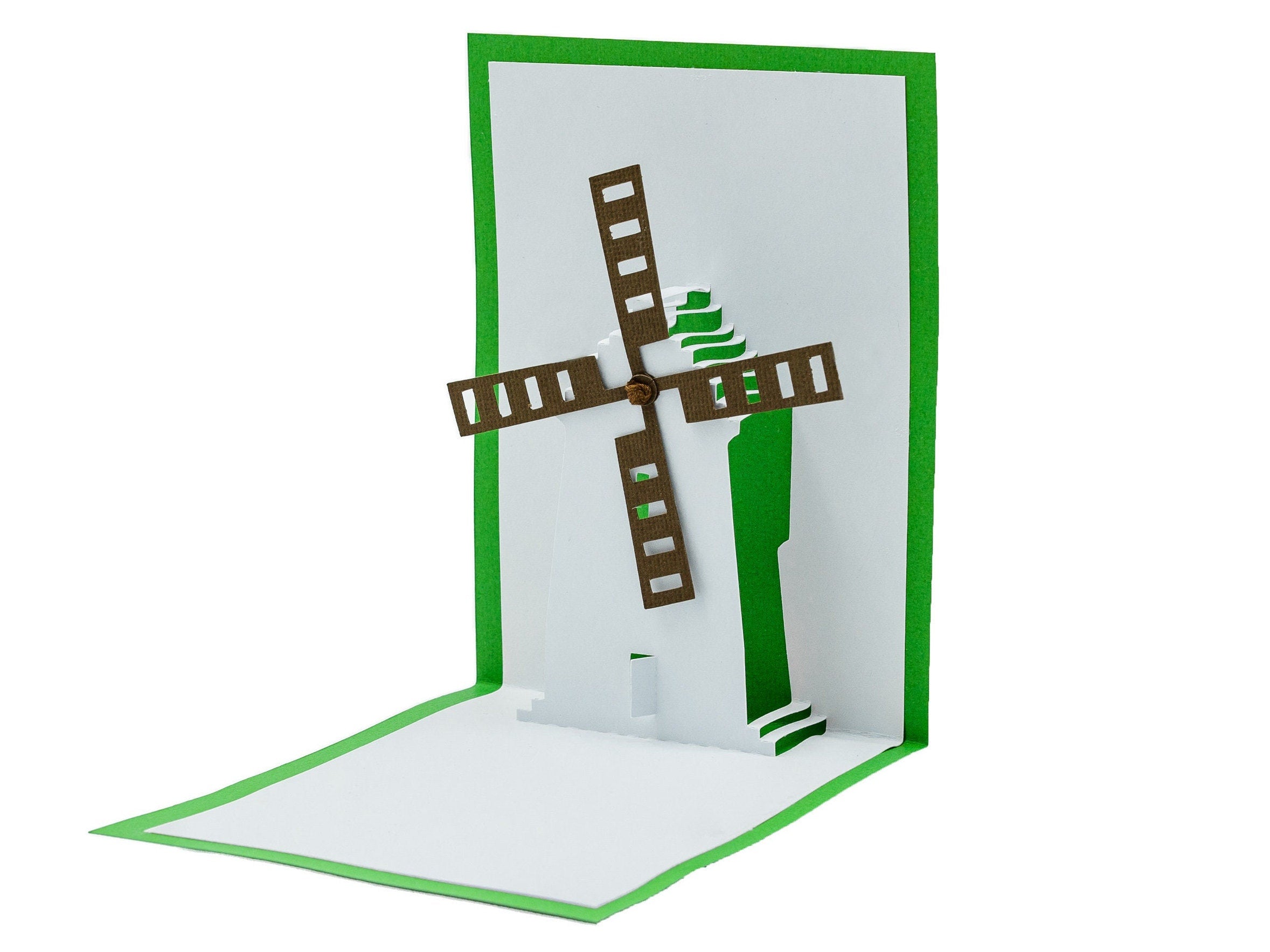 Windmill Movable 3D Pop Up Blank Greeting Card: Interactive Dutch Farm Landscape, Rustic Charm Handmade Gift Thank You Card