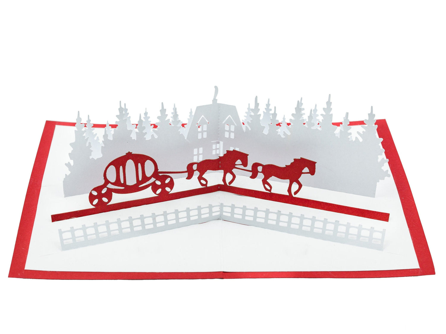 Winter Fairy Tale Pop Up Card: Enchanting 3D Princess Carriage Christmas Greeting & Unique Holiday Gift