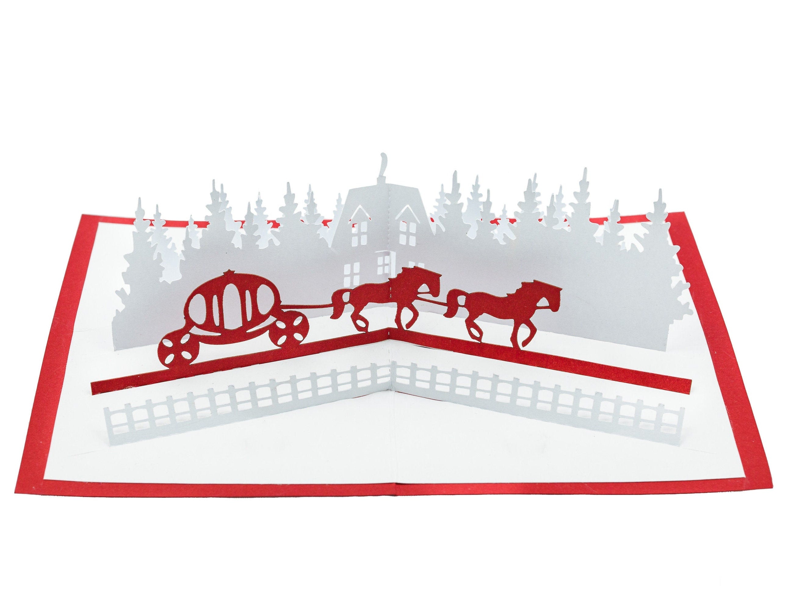 Winter Fairy Tale Pop Up Card: Enchanting 3D Princess Carriage Christmas Greeting & Unique Holiday Gift
