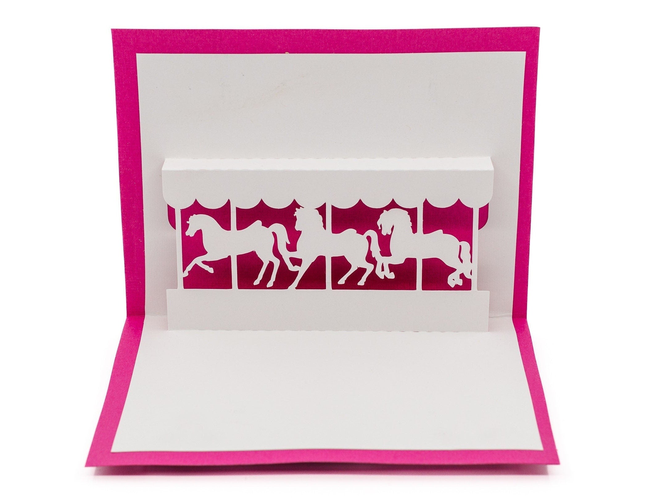 Horse Carousel Pop Up Birthday Greeting Card Enchanting: Blank Girls 3D Card Merry-Go-Round Vibrant Design for Kids Birthday Party
