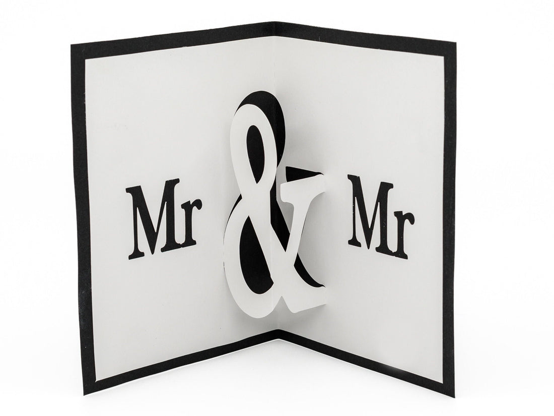 Mr & Mr 3D Pop Up Wedding Card for Gay Couples - Celebratory LGBTQ+ Marriage Greeting Gift for Two Grooms