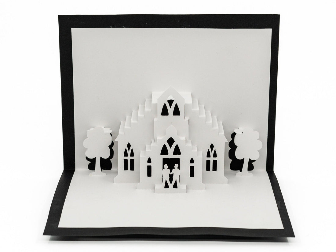 Gay Wedding Chapel 3D Pop Up Card Mr & Mr, LGBTQ Wedding Congratulations, Same Sex Couple, Two Grooms, Rainbow Love