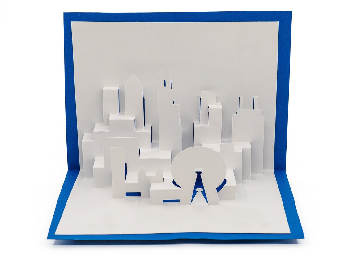 Chicago Skyline 3D Pop Up Card: Iconic Cityscape with Willis Tower, Wrigley Building & Navy Pier Cityscape Greeting