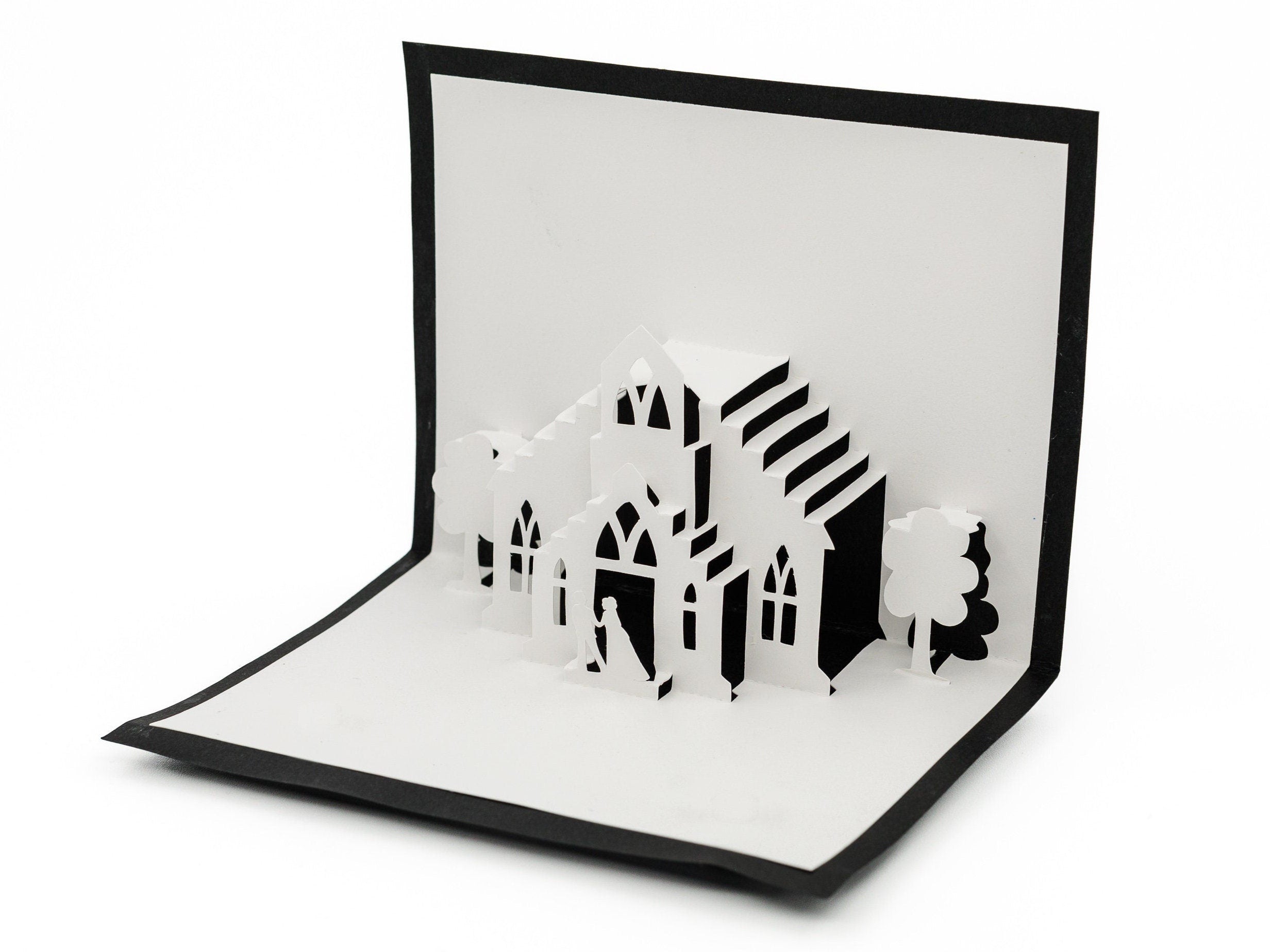 Wedding Chapel Elegant 3D Pop Up Card: Romantic Bride & Groom Greeting for Engagement Bridal Shower