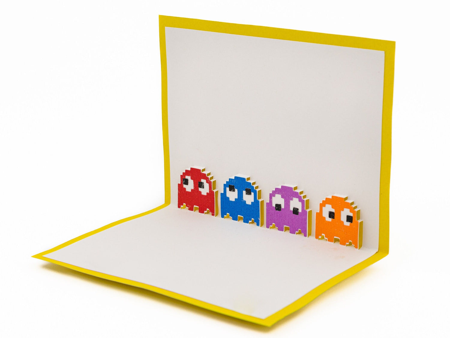 Pac-Man Four Ghosts 3D Pop Up Greeting Card - Retro 8-Bit Arcade Video Game Birthday Gift