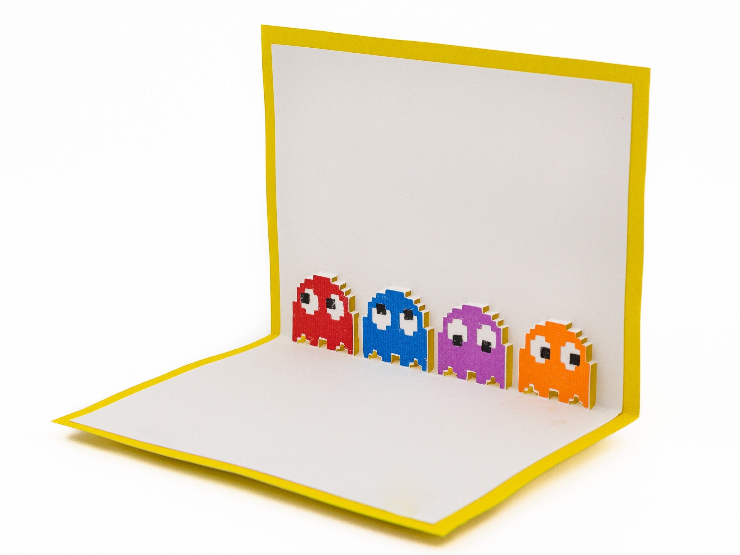 Pac-Man Four Ghosts 3D Pop Up Greeting Card - Retro 8-Bit Arcade Video Game Birthday Gift