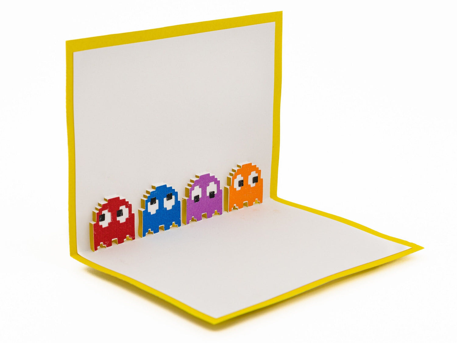 Pac-Man Four Ghosts 3D Pop Up Greeting Card - Retro 8-Bit Arcade Video Game Birthday Gift