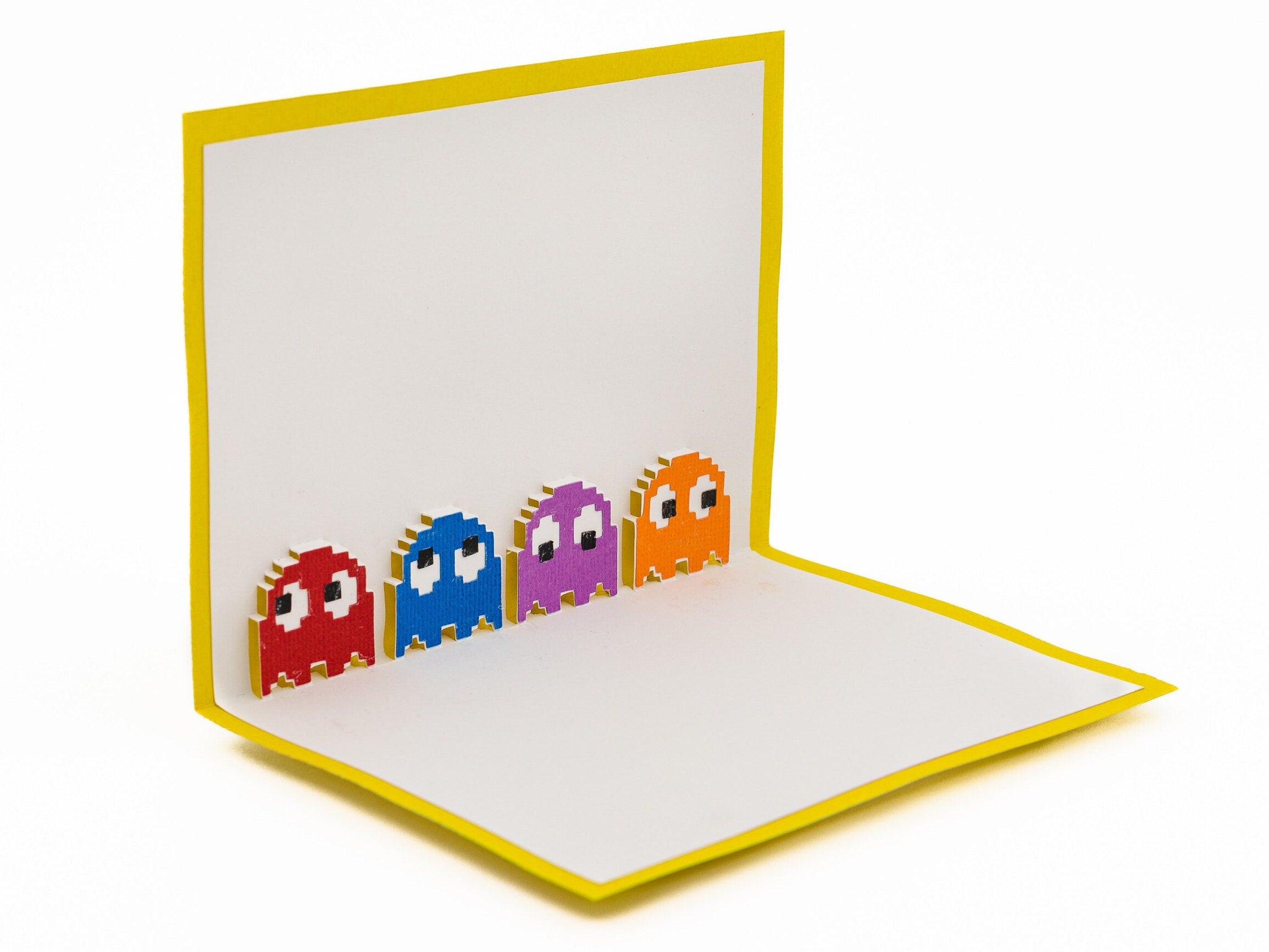 Pac-Man Four Ghosts 3D Pop Up Greeting Card - Retro 8-Bit Arcade Video Game Birthday Gift