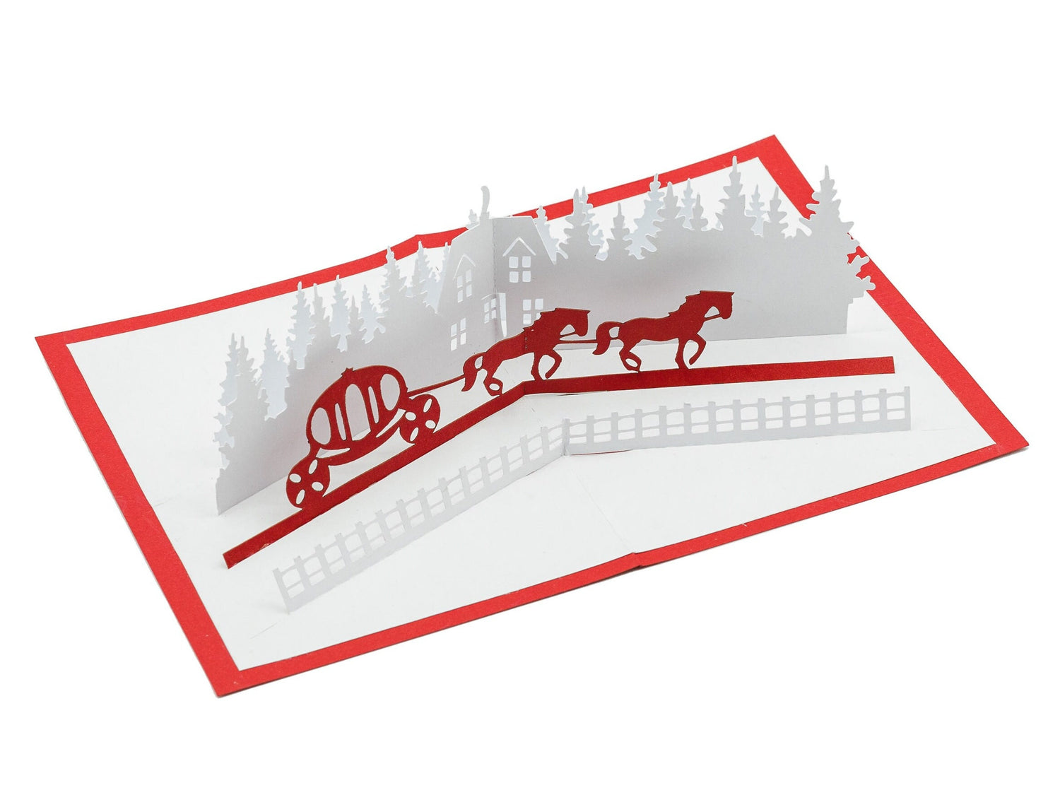 Winter Fairy Tale Pop Up Card: Enchanting 3D Princess Carriage Christmas Greeting & Unique Holiday Gift